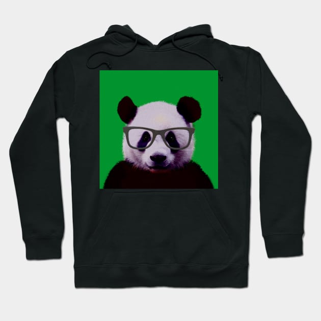 Geeky Nerd Panda in Green Background - Print / Home Decor / Wall Art / Poster / Gift / Birthday / Panda Lover Gift / Animal print Hoodie by luigitarini